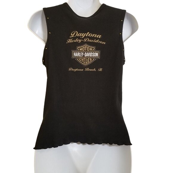 Vintage Harley Davidson Crop Tank Top Black Tag Size M Daytona Beach - Picture 4 of 12
